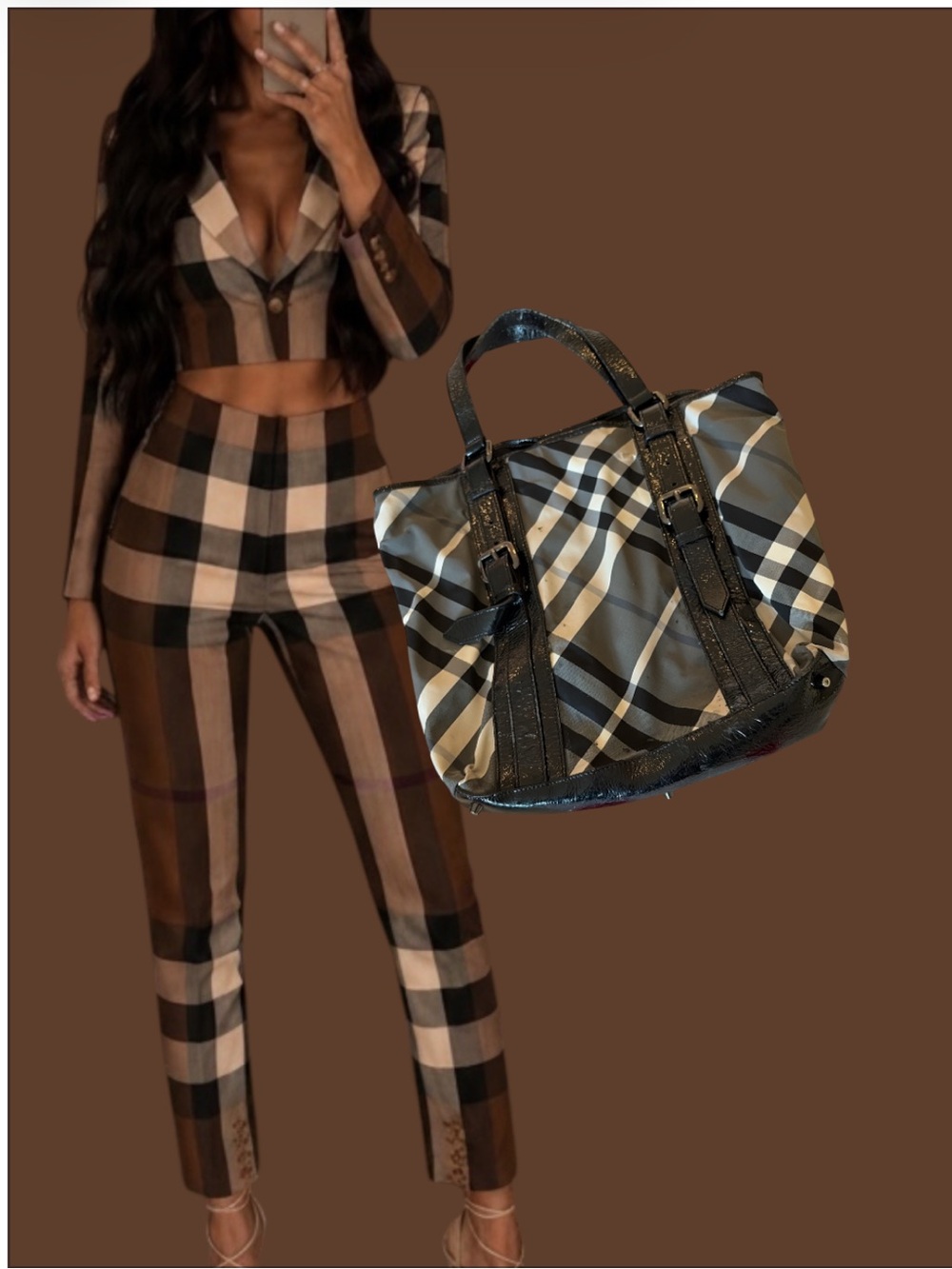 Burberry Black and Brown Check Tote - Picture 3 of 4